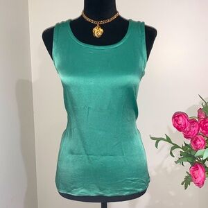 YSL 100% SILK Vintage RARE Satin Cami Shell Tank Top in Light Teal Green